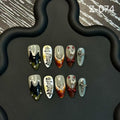Hand-painted handcrafted design Autumn and winter high-end sense light luxury medium and long style Press on Nails metal sweet and cool style