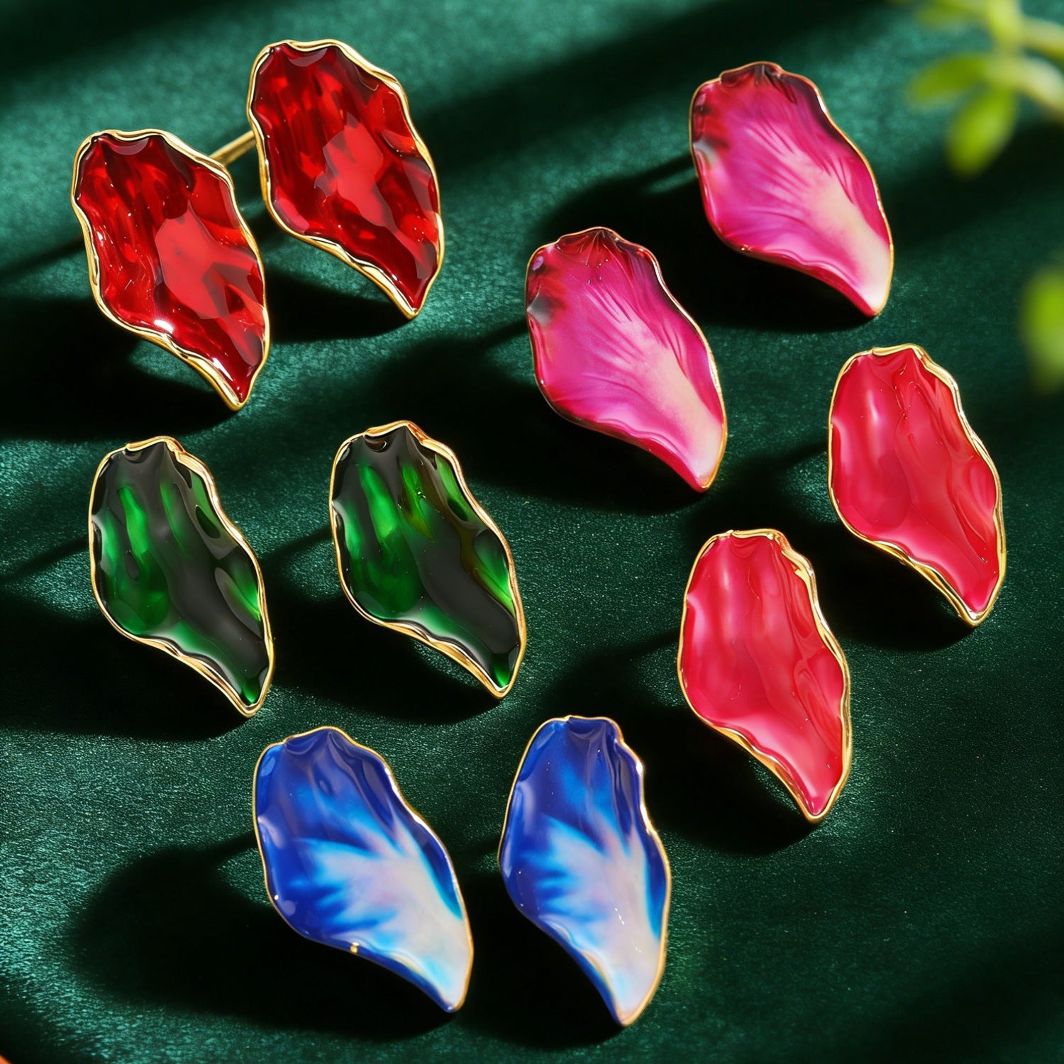 Vintage Irregular Pleated Petal Oil-Drop Earrings Enamel Geometric Jewelry