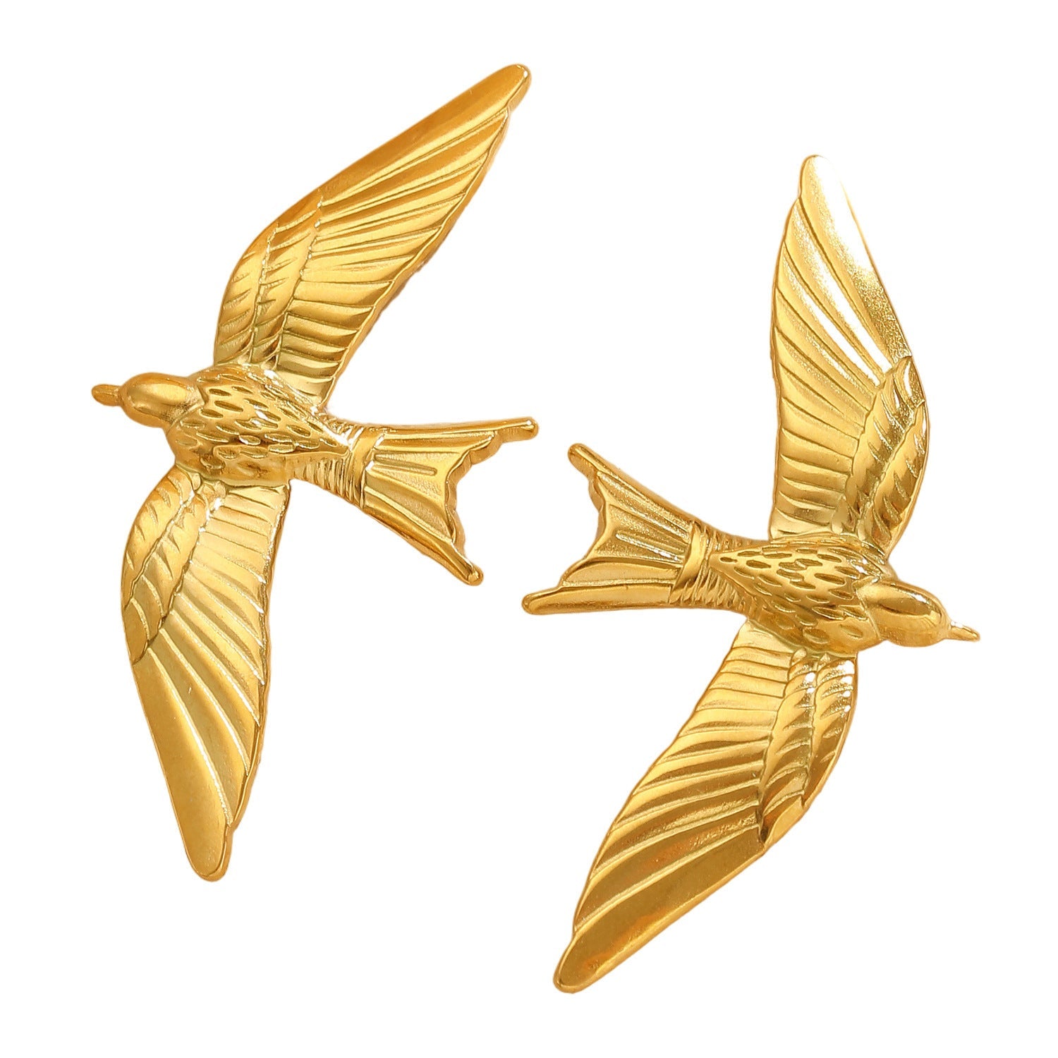 Vintage 18K Gold Plated Stainless Steel Bird Wing Open Ring for Women