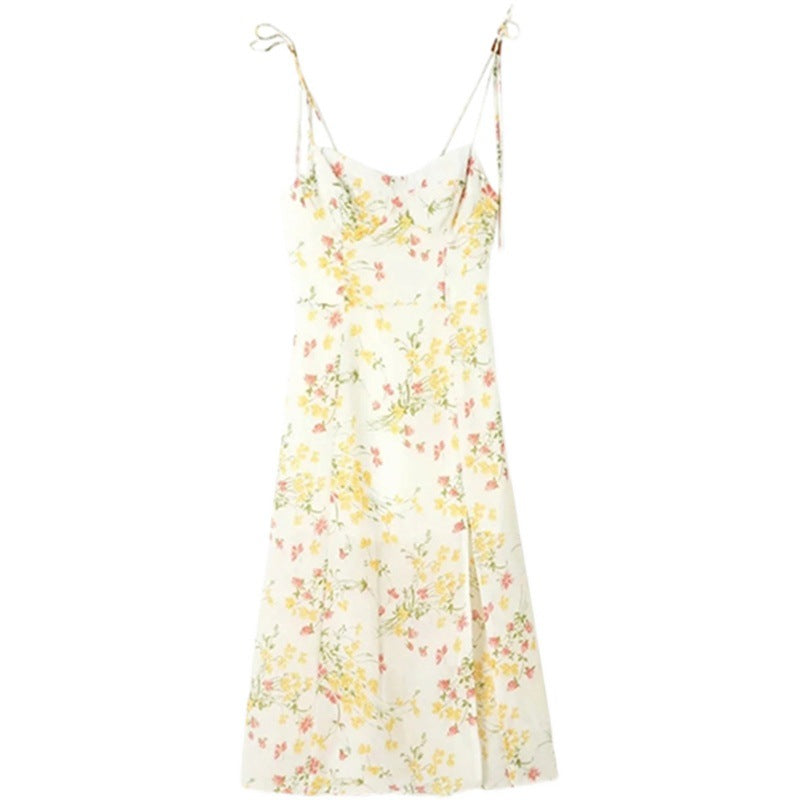 Women's Sexy Tube Top Dress - Sleeveless Sling Dress with Side Split & Shoulder Strap Print Design