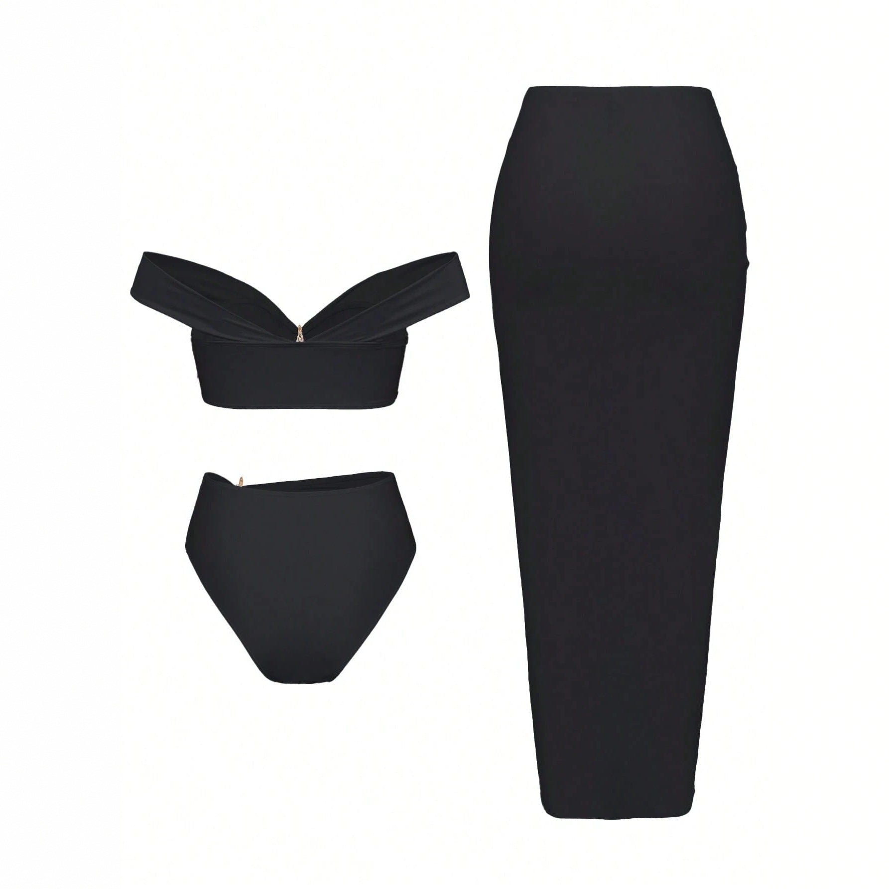 Starfish Three Piece Split Swimsuit Women's Bikini with Long Skirt