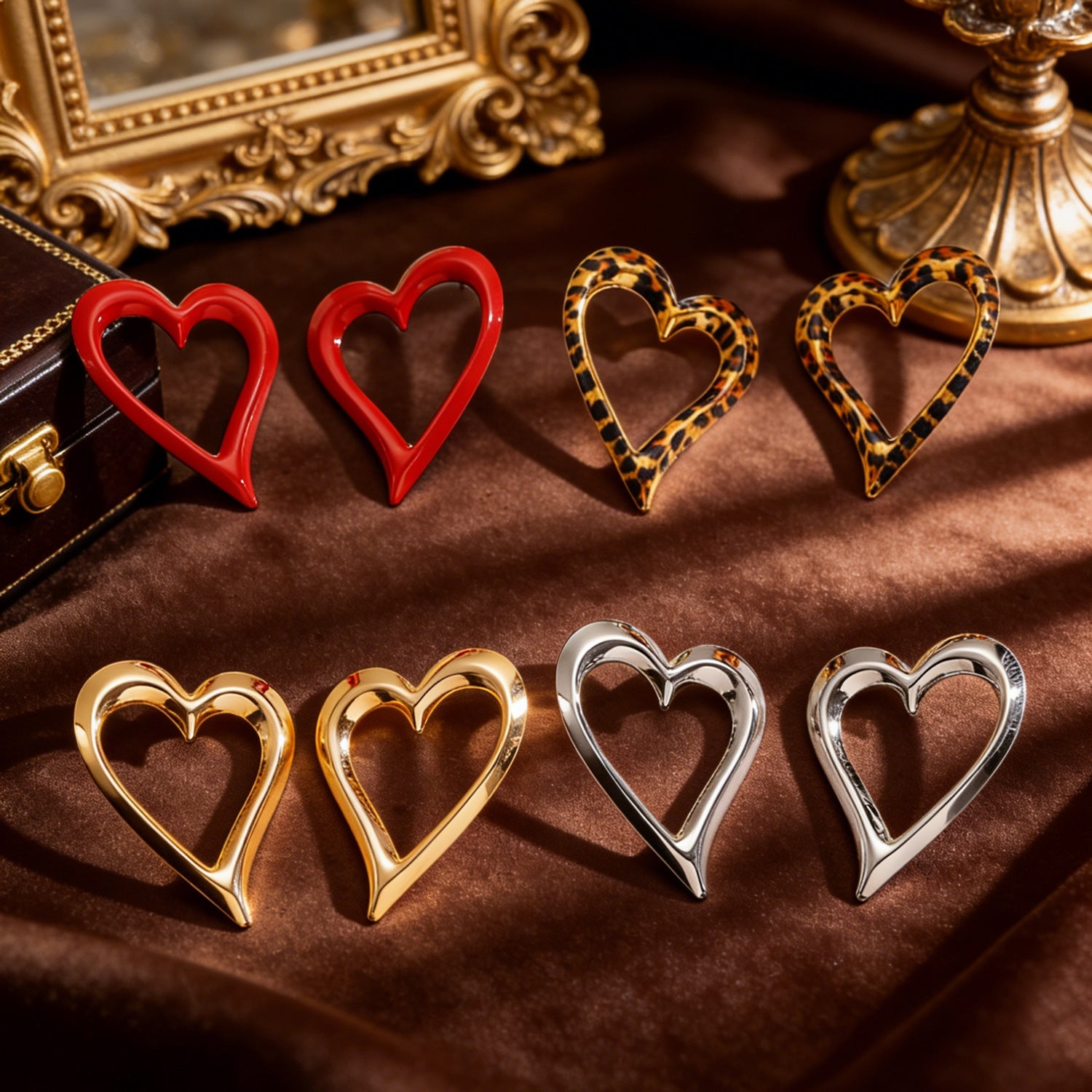 Gold Plated Hollow Large Heart Stud Earrings Vintage Minimalist Metal Heart Earrings