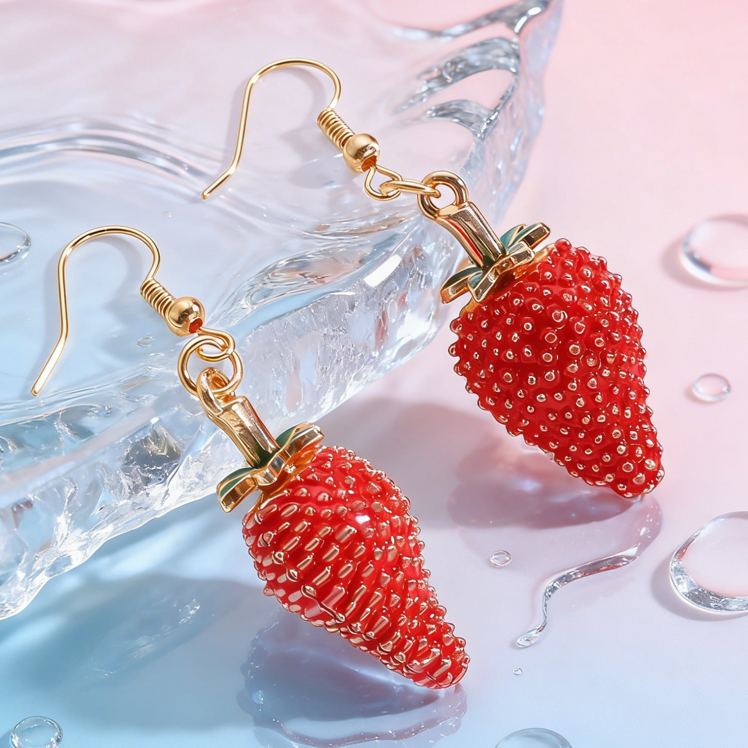 Sweet Strawberry Pendant Necklace Women Cute Exaggerated Fruit Earrings