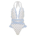 Women's Ruffled Lace Bow Floral Tie One-Piece Swimsuit Set