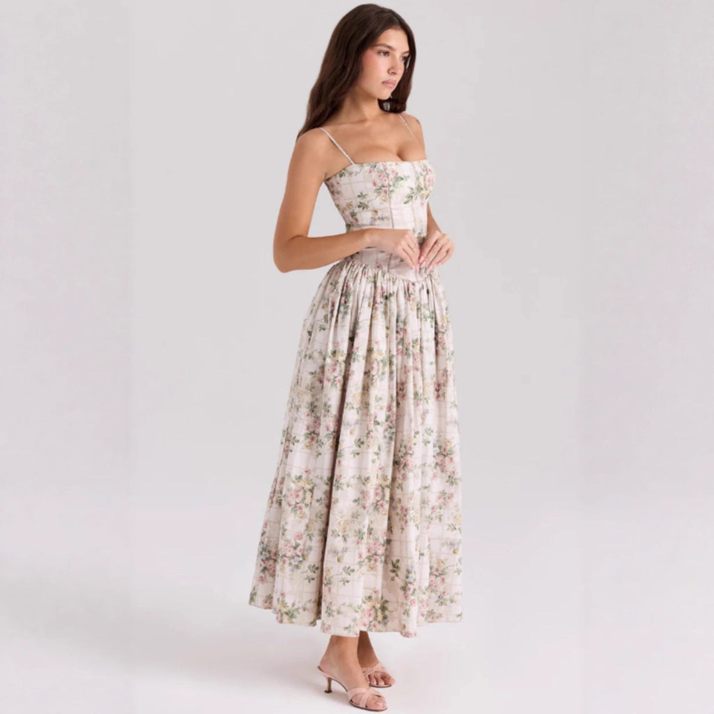 Elegant & Gentle Style Slimming Floral Spaghetti Strap Ethereal Dress