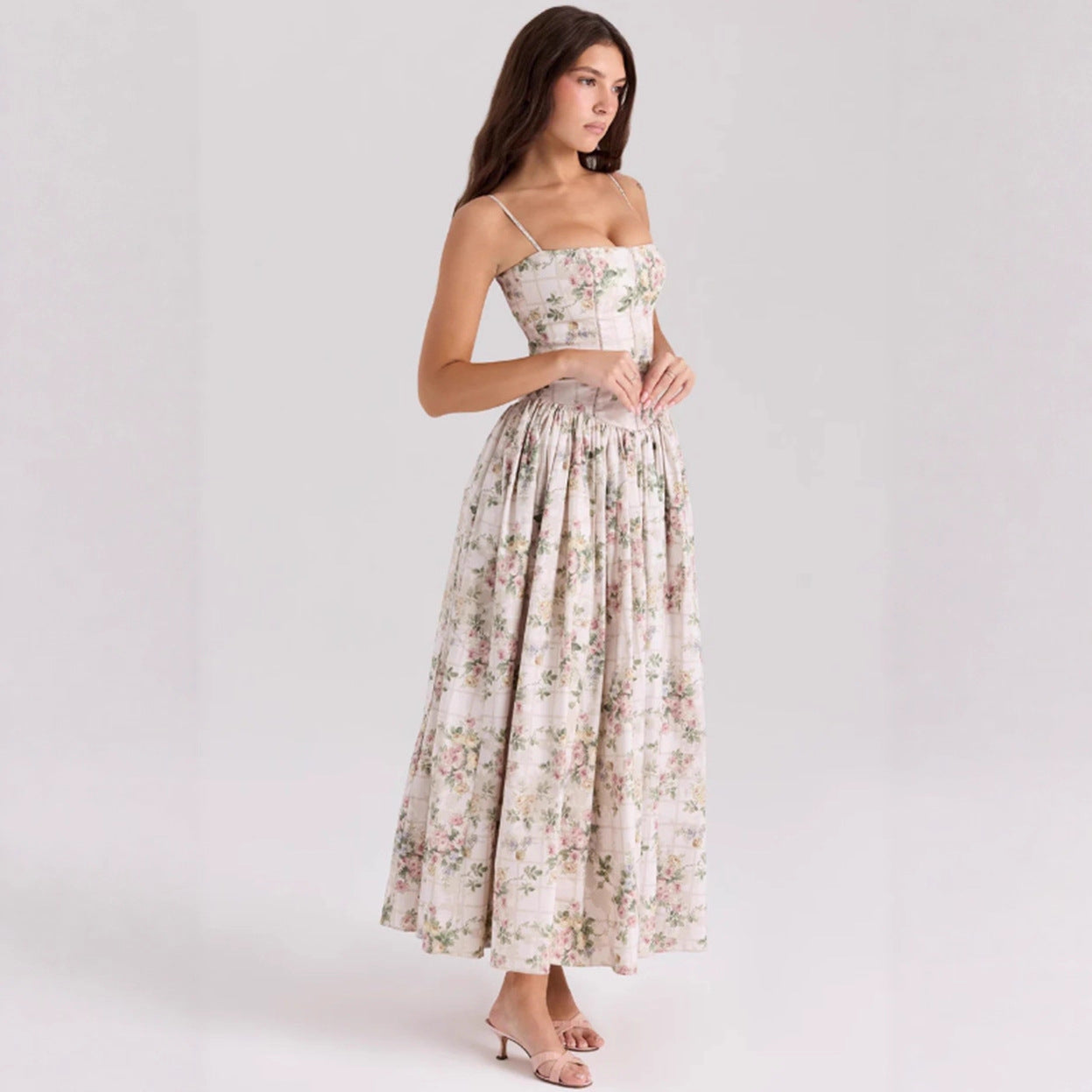 Elegant & Gentle Style Slimming Floral Spaghetti Strap Ethereal Dress