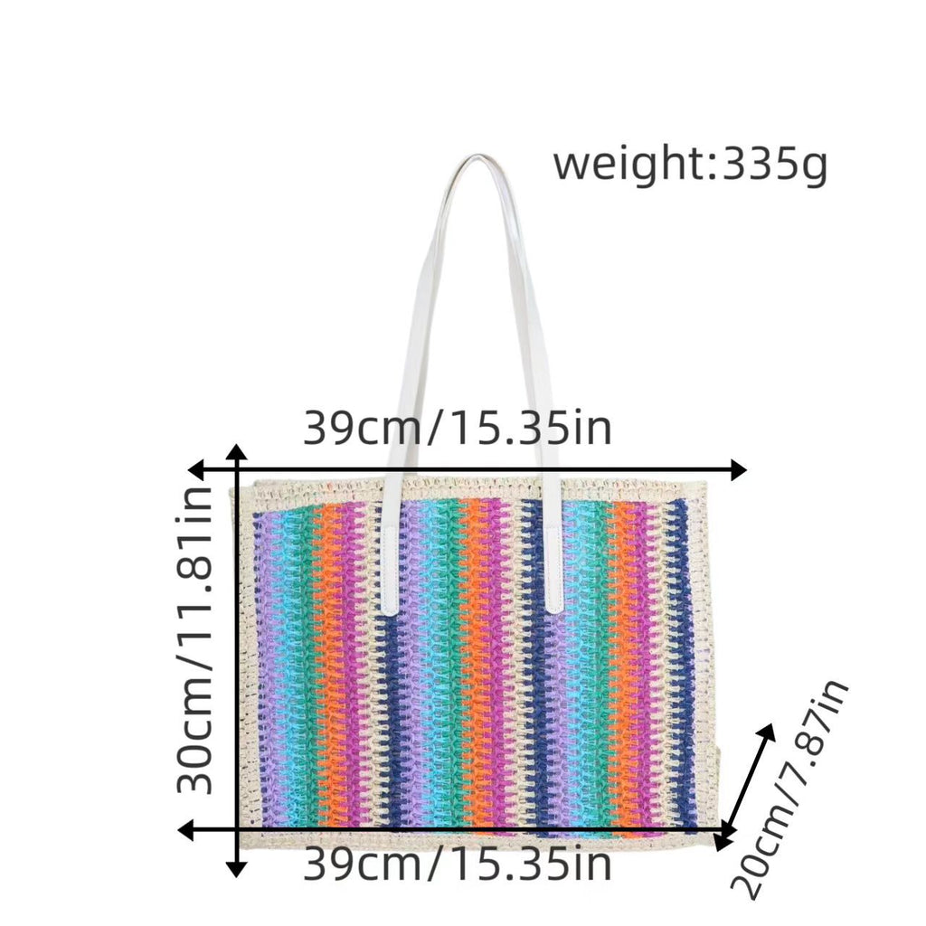 Colorful Large Capacity Woven Shoulder Bag - Beach Straw Tote, Lazy Casual Handheld Purse