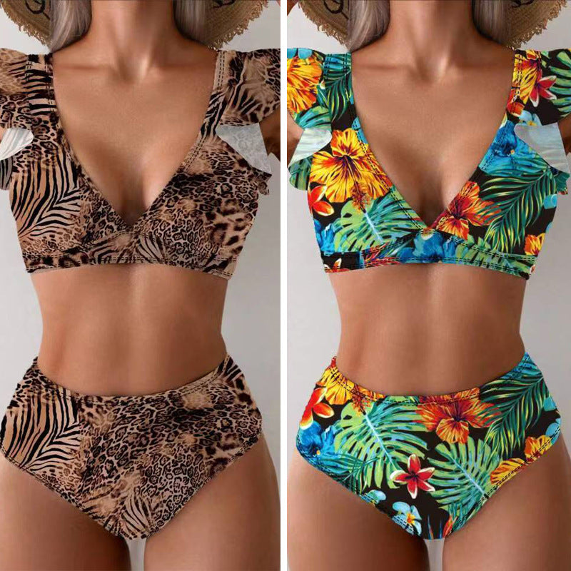 Women's Printed High Waist Bikini Two Piece Sexy Separate Swimwear