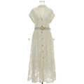 Summer Lace Embroidered Blazer Dress – Notched Collar Button-Front Tie-Waist Maxi, Elegant Long Gown