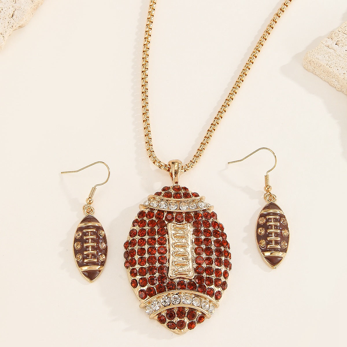 Rhinestone Football Rugby Earrings - Sparkling Sports Fan Dangle Earrings for Women Game Day Party