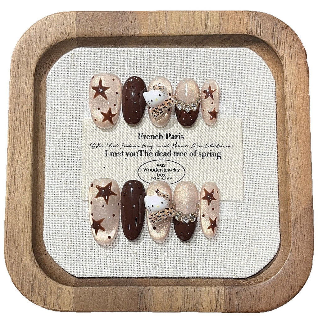 Hand-painted brown coffee star polka dots flash cat's eye handmade armor