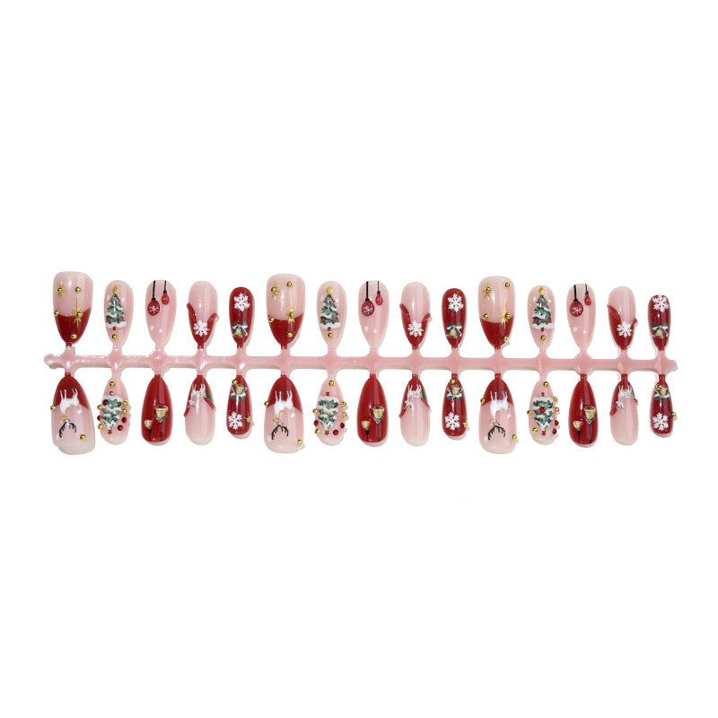Christmas wear armor 3D three-dimensional elk Christmas tree almond high-quality nail art piece wear nail pure handmade