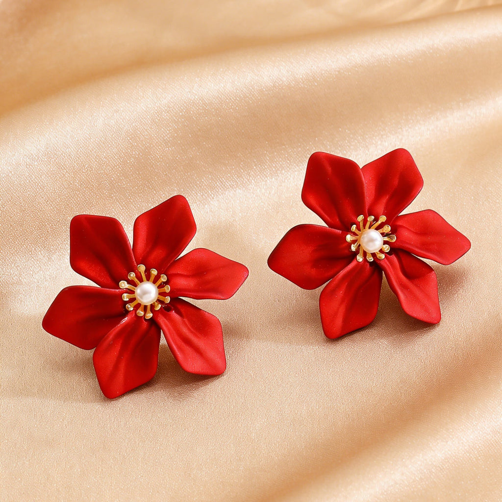 Fashion Luxury Faux Pearl Flower Jewelry Set Necklace Bracelet Ring Earrings