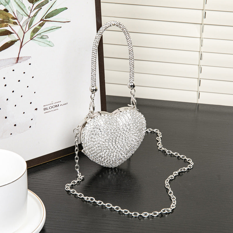 Rhinestone Dinner Bag, Mini heart purse, Small and Exquisite Shiny Dress Bag, Ball Bag, Prom Bag, Party Purse
