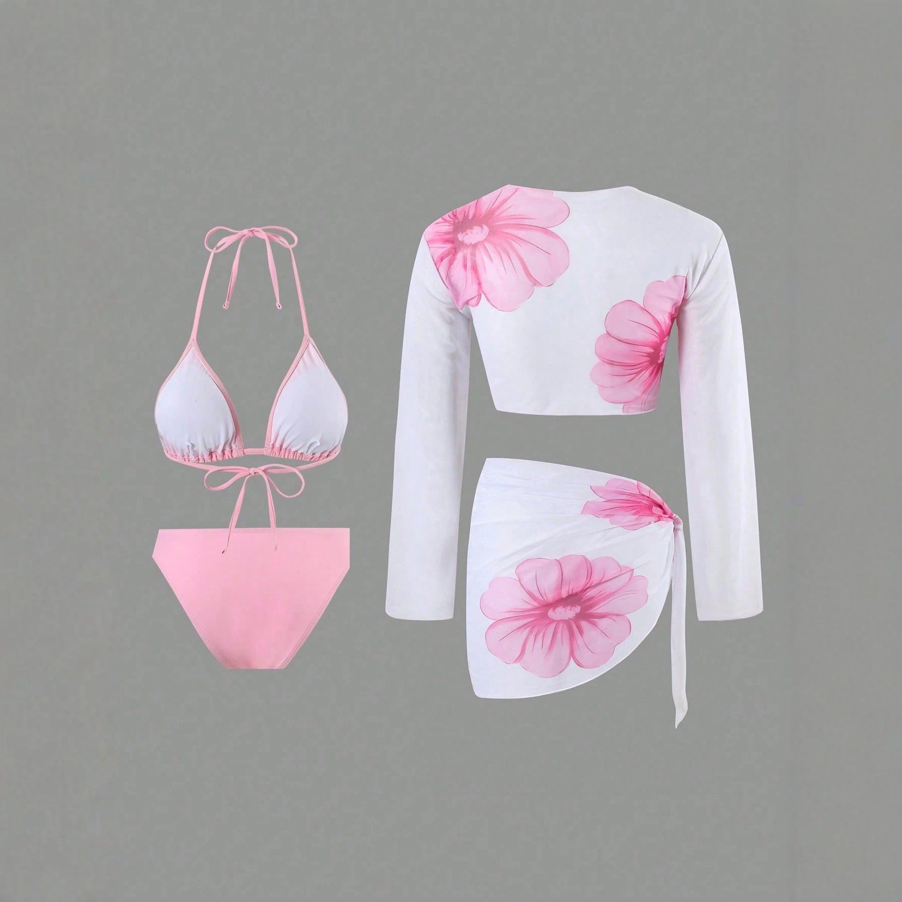 Long Sleeve Apron Women's Swimsuit Printed Bikini 4