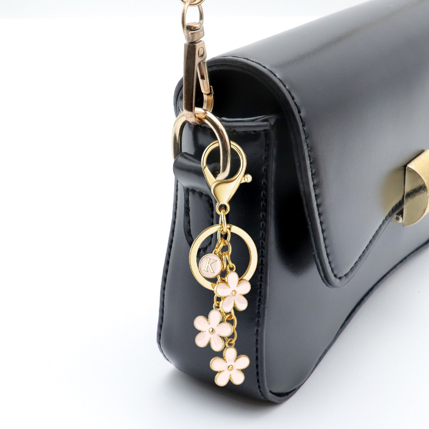 Initial Keychain White/Pink Flower Charms for Key Cute Letter Keyring Bag Charm 26 Letter Cherry Blossom Daisy Keychain
