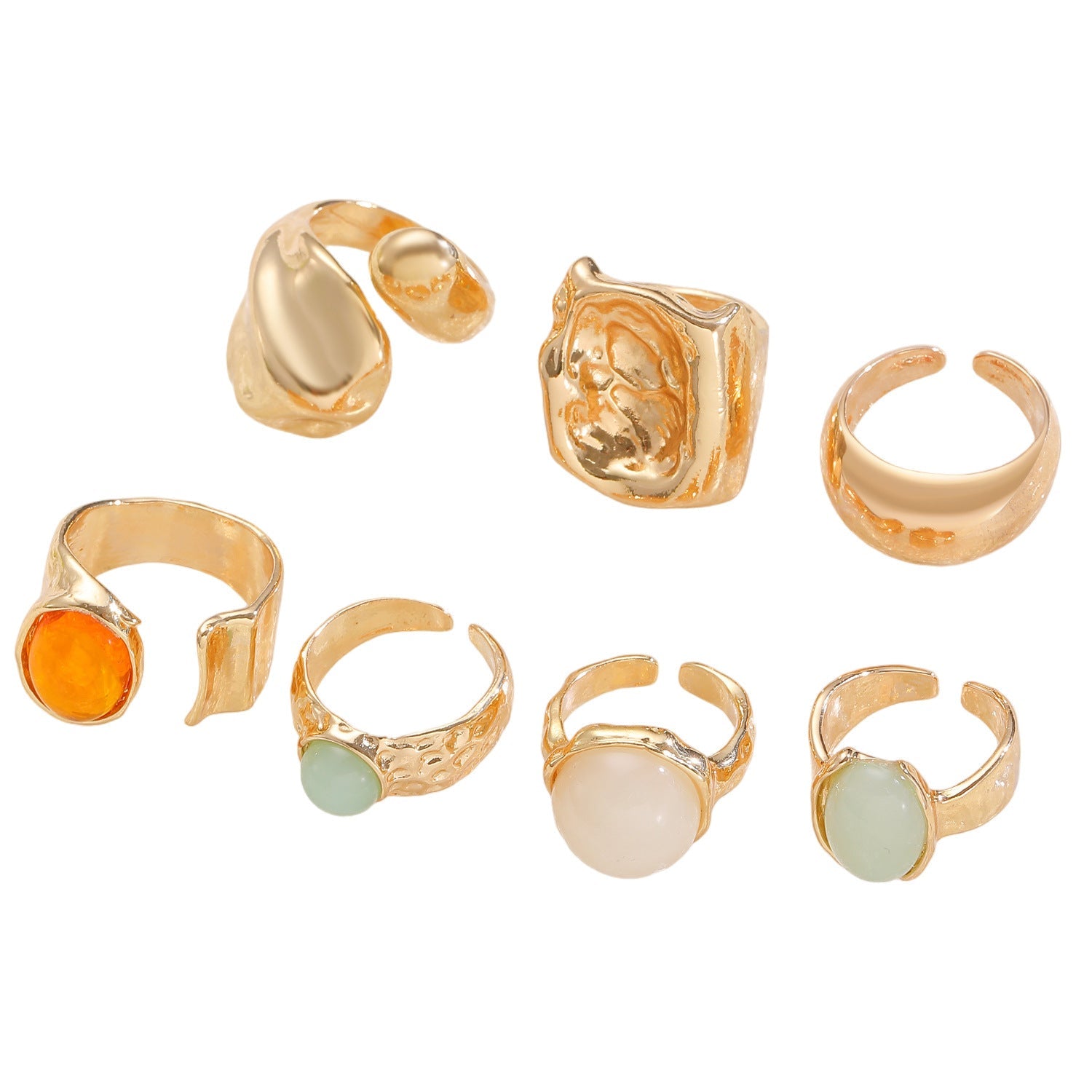 Moonstone Irregular Wide Band Ring for Women Fashion Elegant 7pcs Jewelry Set