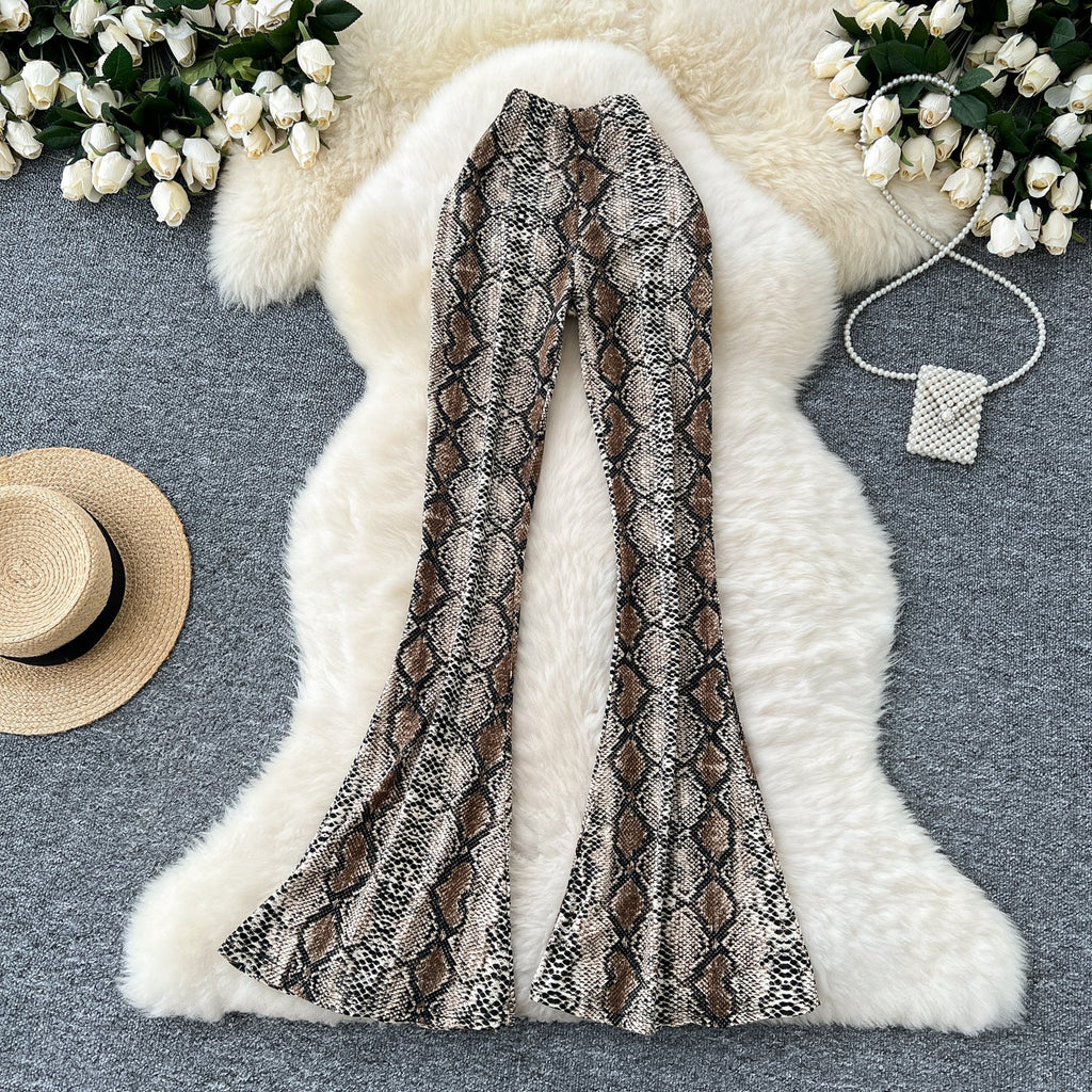 Women's Sexy Fashion Leopard Flare Pants - Leopard Print Stretchy Skinny Leg, Slimming Casual Trousers
