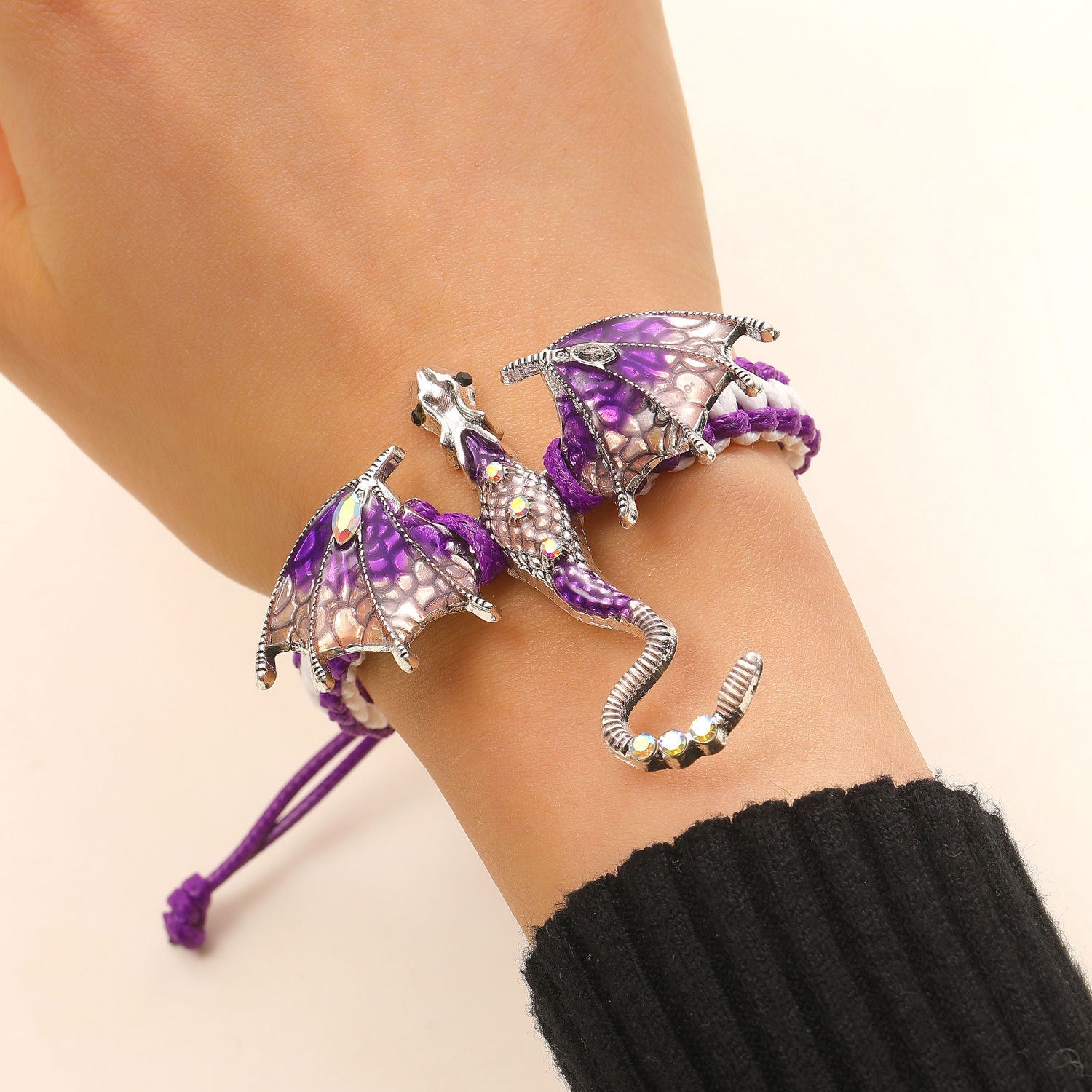 Vintage Enamel Dragon Handmade Woven Bracelet Zircon Dragon Rope Bracelet for Men