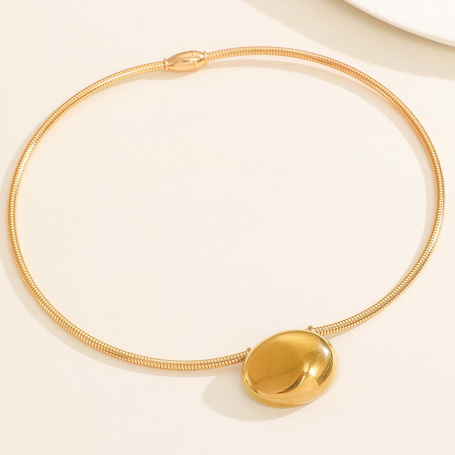 Smooth Oval Pendant Necklace Minimalist Magnetic Snake Bone Chain