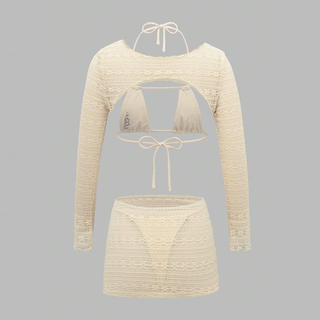 Sexy Bikini Swimsuit Long Sleeve Cover Up Skirt 4 Piece Set