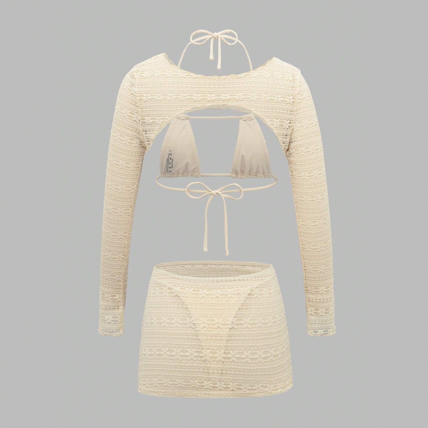 Sexy Bikini Swimsuit Long Sleeve Cover Up Skirt 4 Piece Set