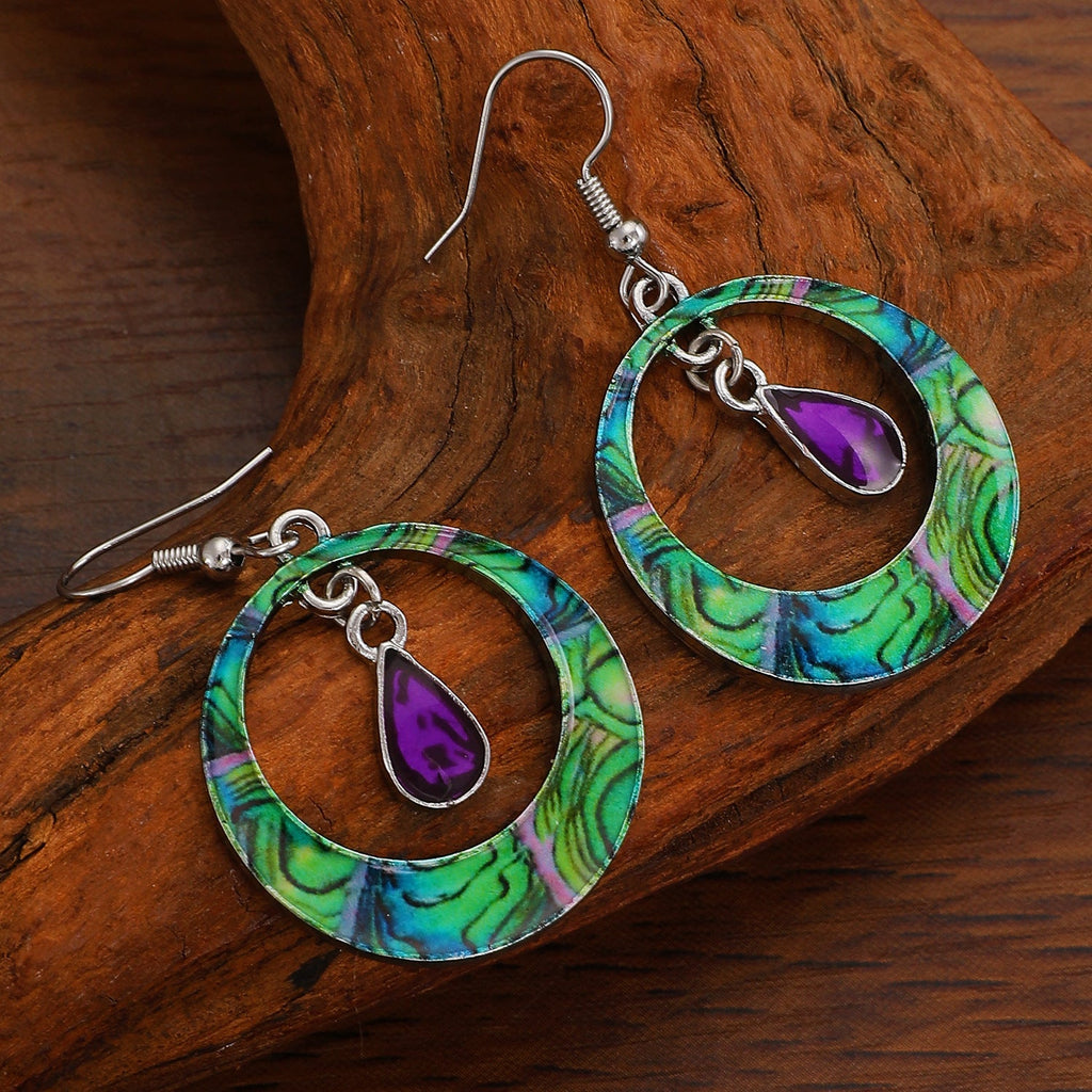 Vintage Bohemian Hollow Round Pattern Water Drop Earrings Boho Women Jewelry