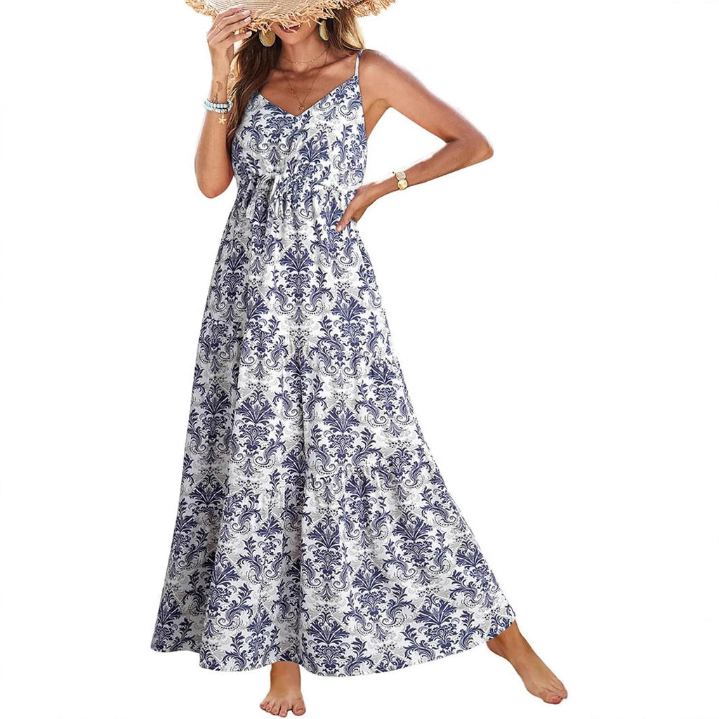 Summer Dress Casual Women's Bohemian Sleeveless Print Long Layered Long Dress Beach Dress