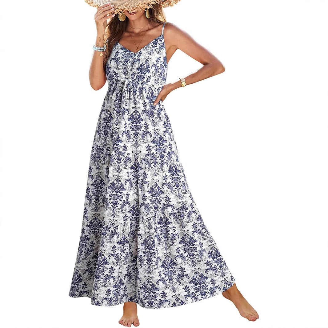 Summer Dress Casual Women's Bohemian Sleeveless Print Long Layered Long Dress Beach Dress
