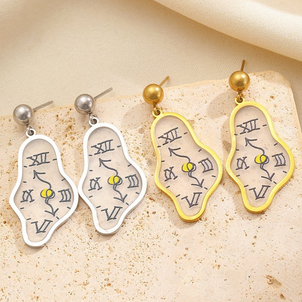 Unique Clock Stud Earrings Minimalist Personality Creative Time Design High-End Earrings