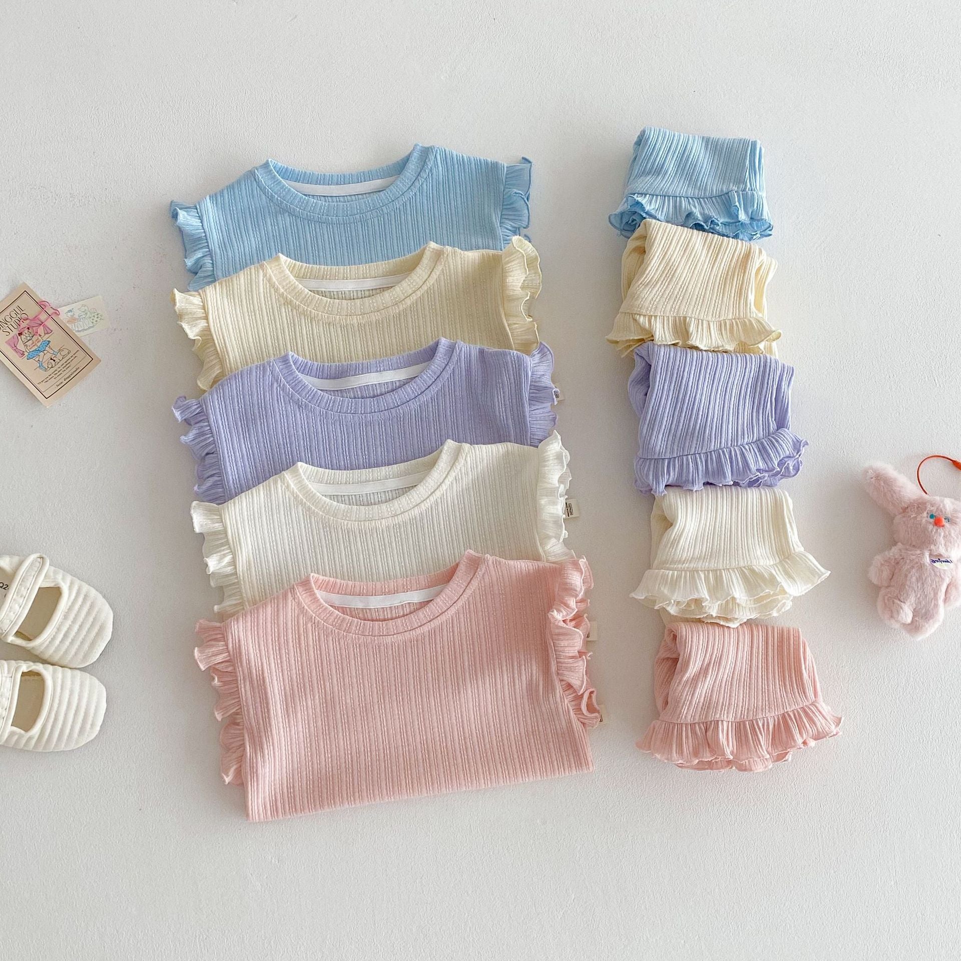 Wooden Ear Vest Baby Fashionable Korean Style Shorts Fashion Two-piece Suit