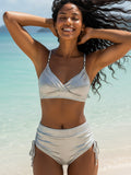 Women's Sexy Solid Color Two Piece Strap Backless Push Up High Waist Bikini Swimsuit
