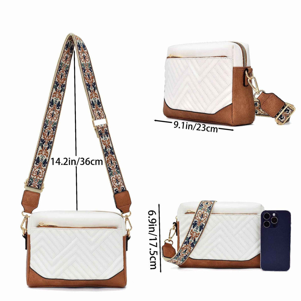 Quilted embroidered grid color matching small women crossbody bag, simple small square bag, shoulder messenger bag