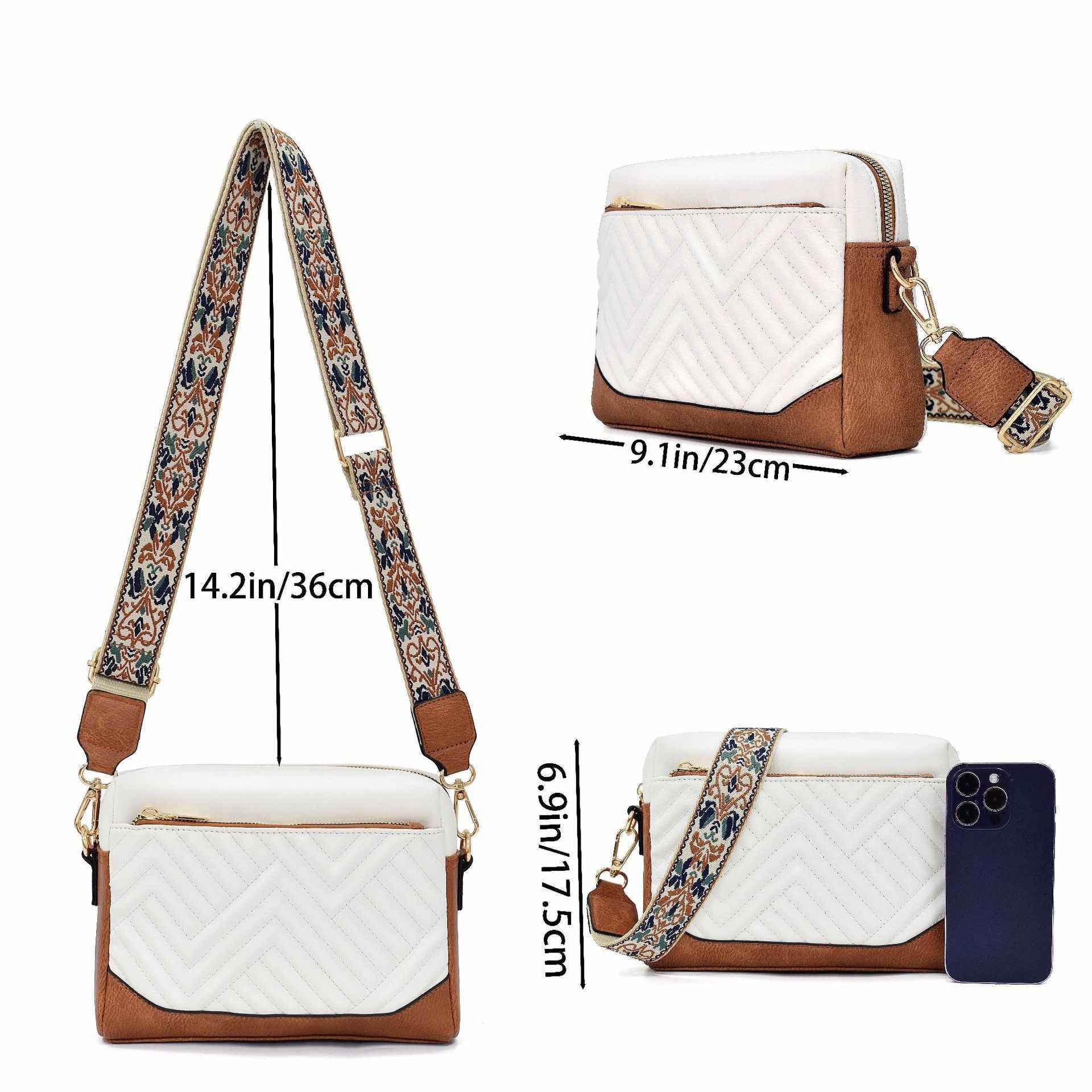Quilted embroidered grid color matching small women crossbody bag, simple small square bag, shoulder messenger bag