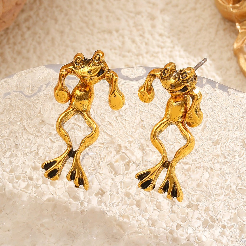 Personality Punk Frog Stud Earrings Detachable Cute 3D Animal Earrings
