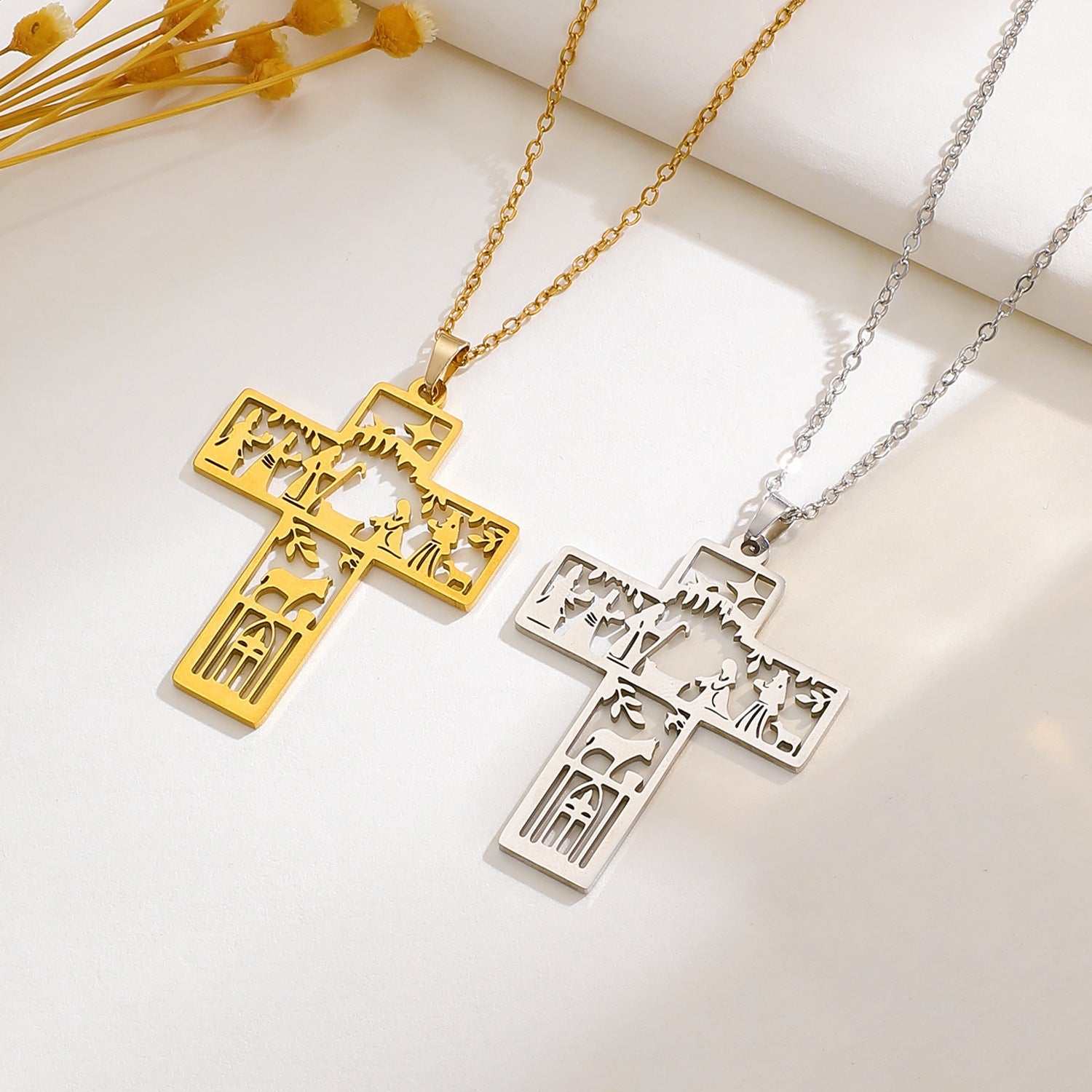 Stainless Steel Hollow Wizard Cross Necklace