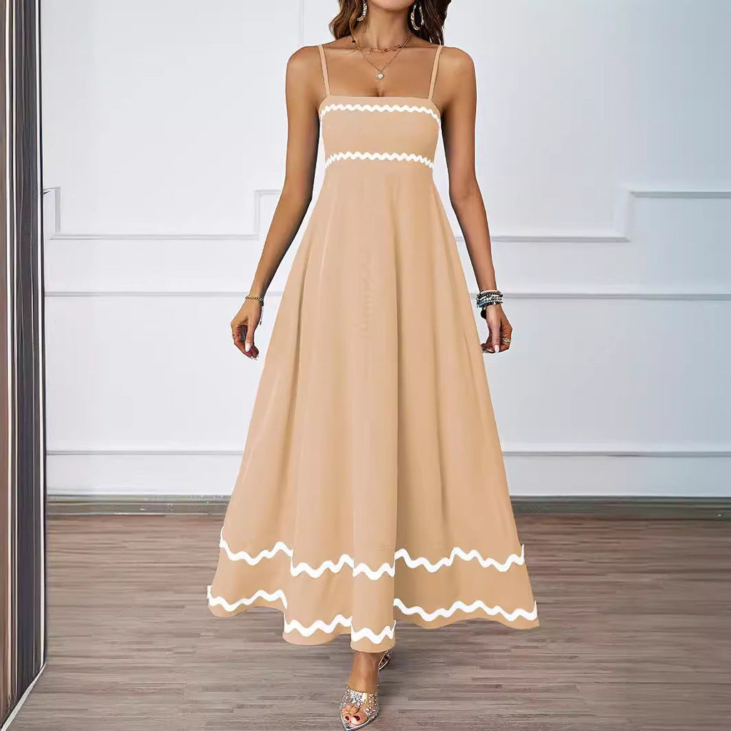 Spring and summer solid color lace splicing elegant suspender tube top super pendulum dress women