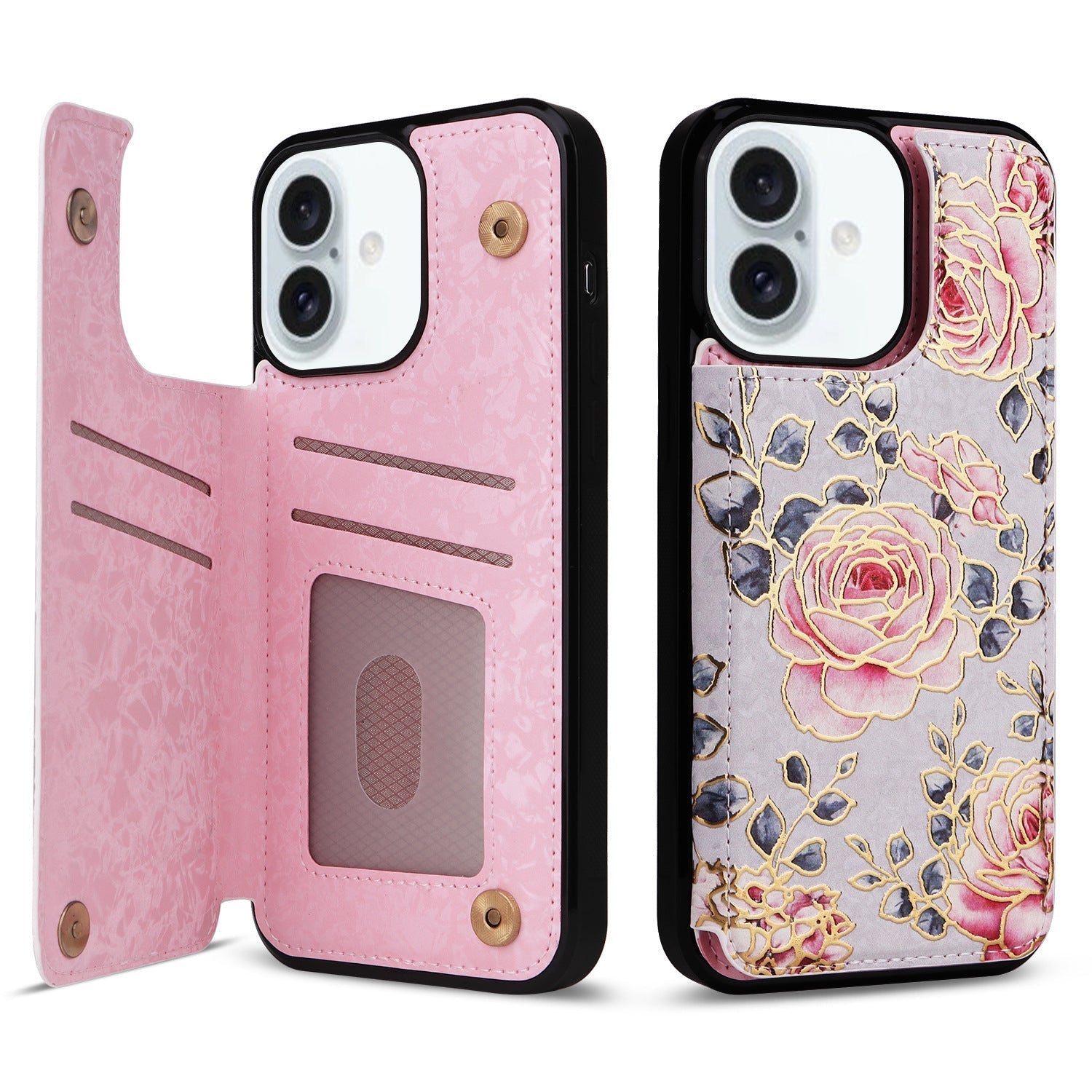 Phone Wallet For Apple 16 painted double buckle four-insert card wallet case 16pro max all-inclusive anti-drop case protective cover