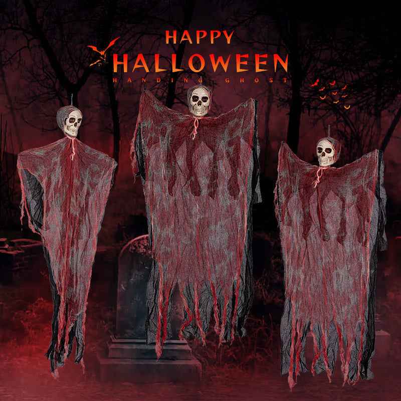 Halloween Haunted House Porch Yard Dress Up Scary Spider Web Cotton Suit Scary Hanging Ghost Decoration Blood Veil Little Hanging Ghost