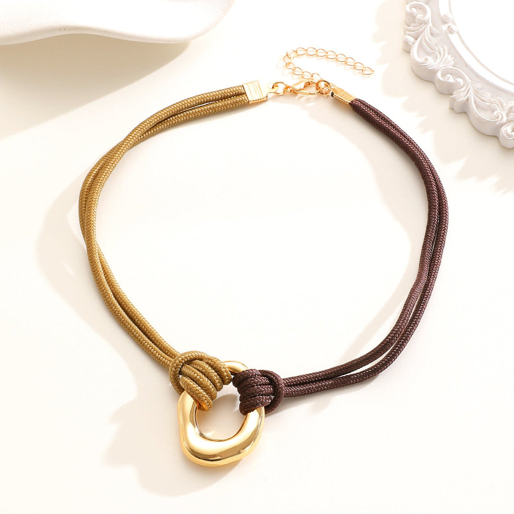 Vintage Round Rope Handmade Knot Choker Geometric Pendant