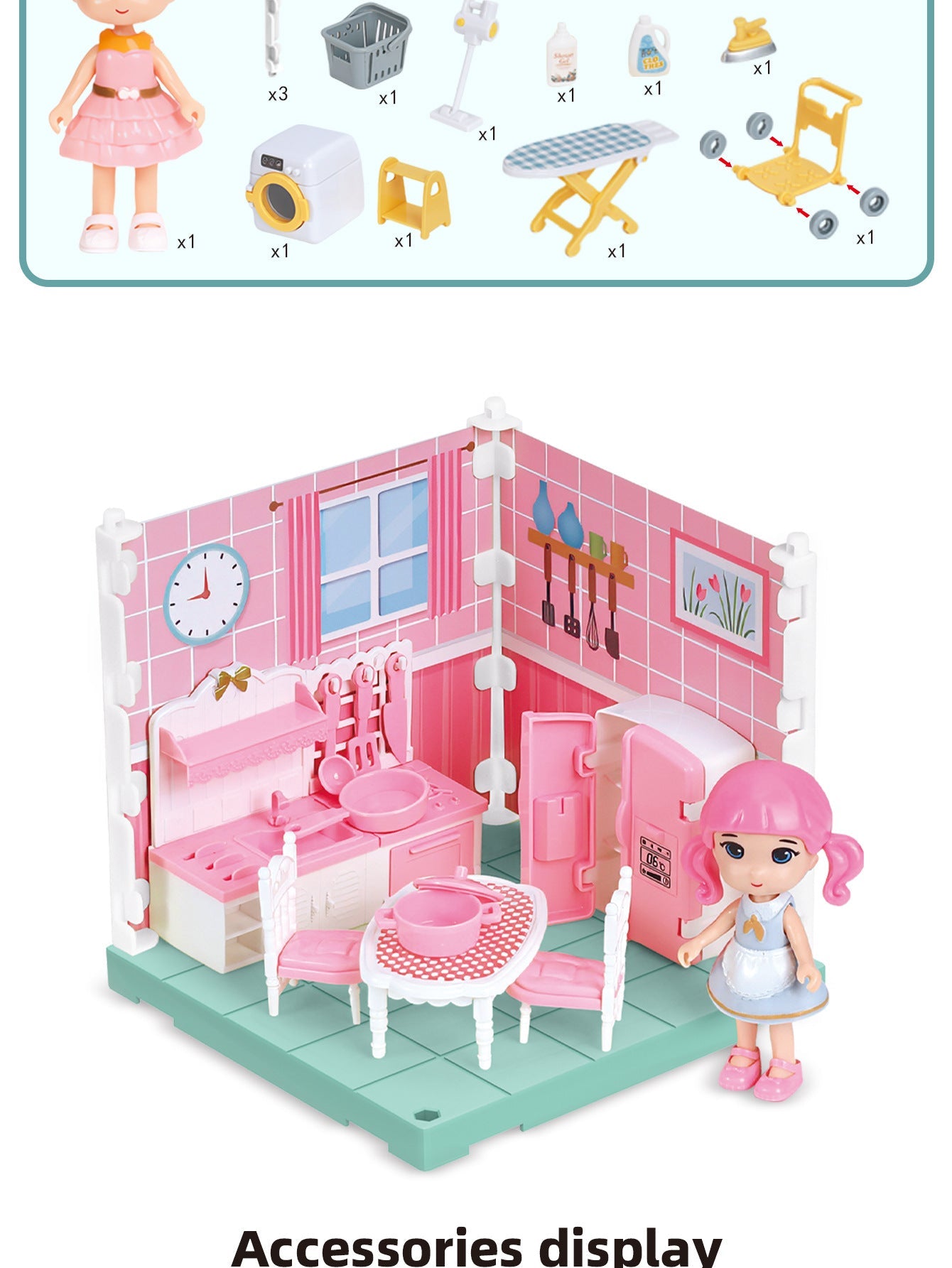 Mini Home Accessories DIY Doll House Furniture Assembly Model Simulated Bedroom Kitchen Decoration Pretend Play Toy Girl Gift