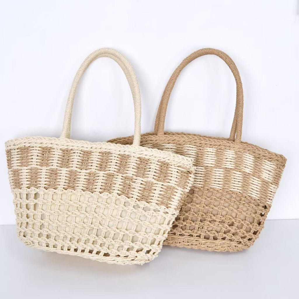 Hollow-Out Handwoven Straw Bag – Women's Commuter Shoulder Tote, Large Beach Shopper