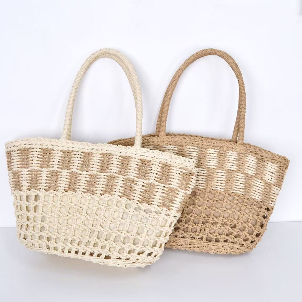 Hollow-Out Handwoven Straw Bag – Women's Commuter Shoulder Tote, Large Beach Shopper