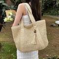 Elegant Straw Shoulder Bag – Women’s Premium Large Beach Tote, Commuter Woven Purse