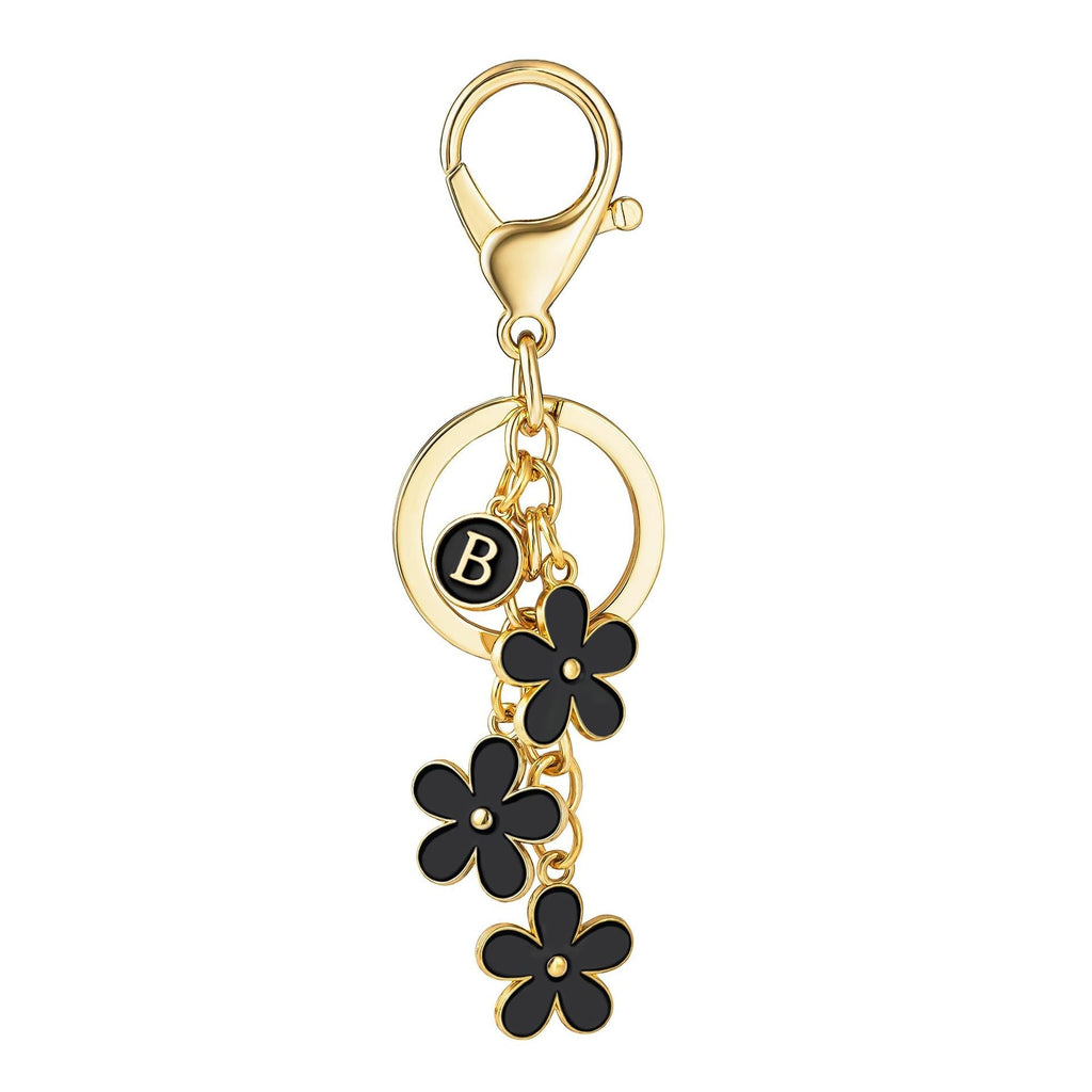 Initial Keychain Flower Charms for Key Cute Letter Keyring Bag Charm 26 Letter Flower Cherry Blossom Daisy Keychain