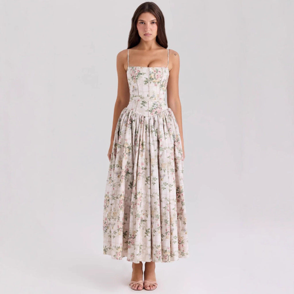 Elegant & Gentle Style Slimming Floral Spaghetti Strap Ethereal Dress