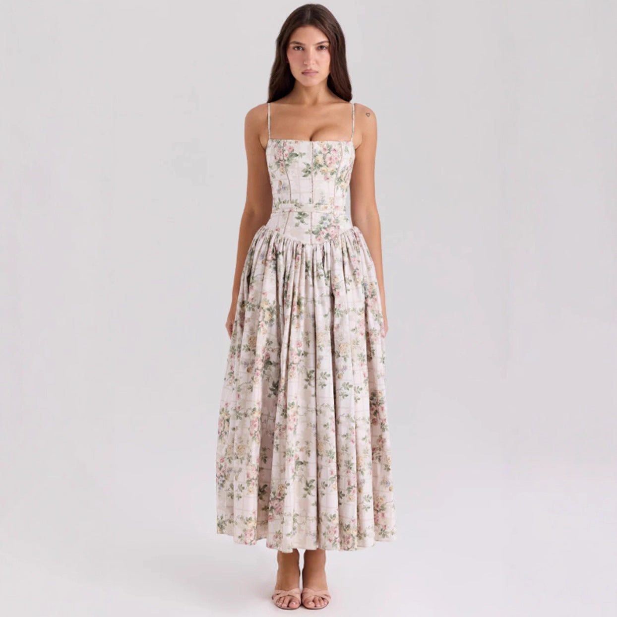Elegant & Gentle Style Slimming Floral Spaghetti Strap Ethereal Dress