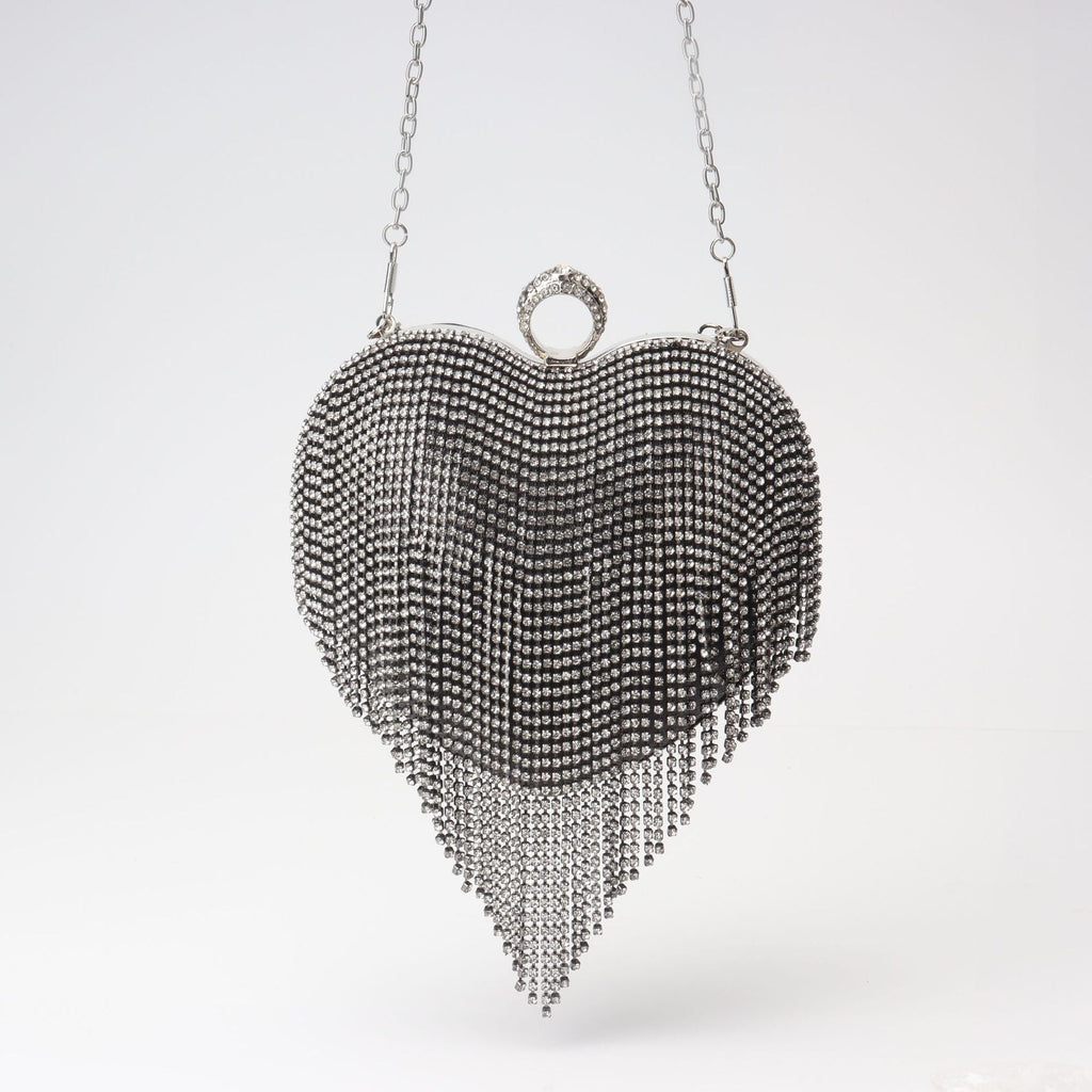 Fringed Rhinestone Bag, Birthday Party purse, Heart Shape Dinner Bag evening Clutch Purse Party, Prom Bag