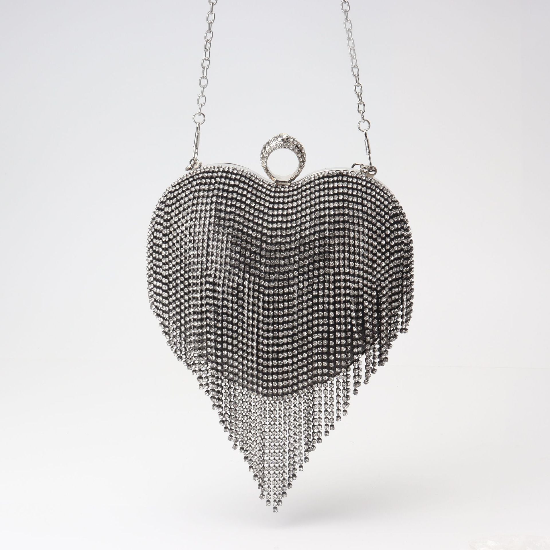 Fringed Rhinestone Bag, Birthday Party purse, Heart Shape Dinner Bag evening Clutch Purse Party, Prom Bag