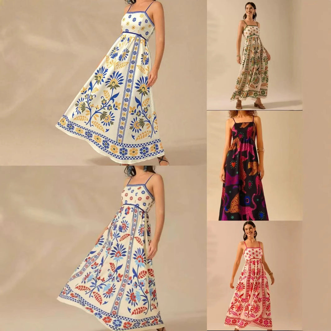 Women's Summer Floral Print Dress - Vacation Style Midi